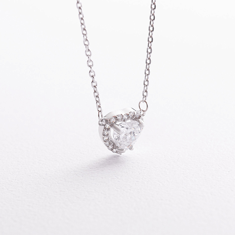 Серебряное колье "Сердечко" с фианитами 908-01571 от ювелирного магазина Оникс - 1