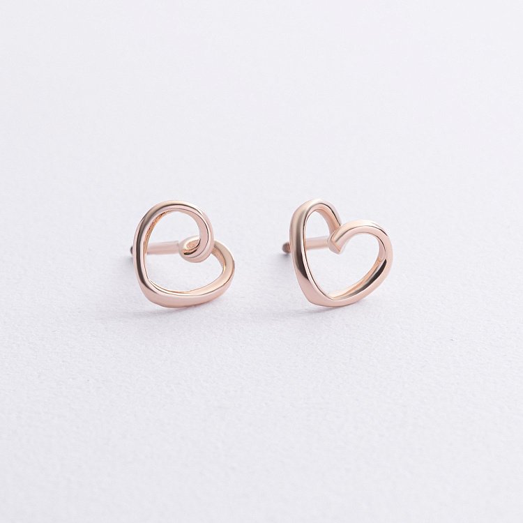 Серьги - пусеты "Сердечки" в красном золоте с09068 от ювелирного магазина Оникс - 2