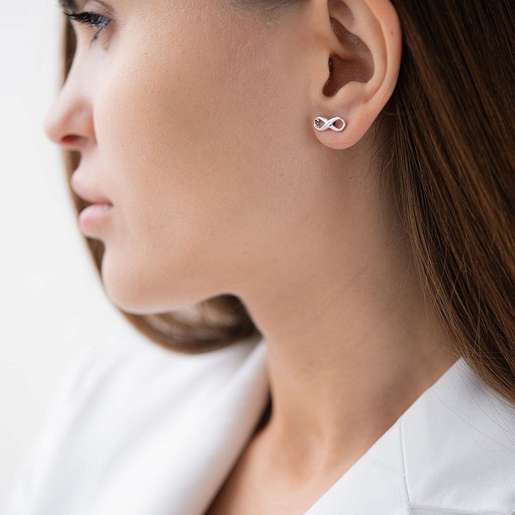 Золотые серьги - пусеты "Бесконечность" с07071 от ювелирного магазина Оникс - 4