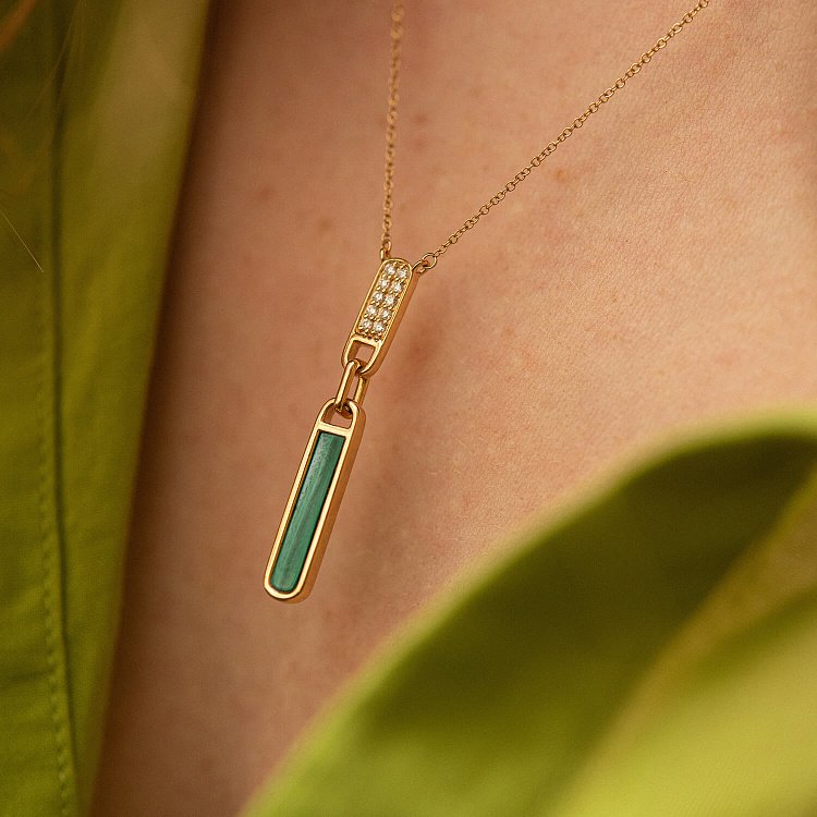 Золотое колье с бриллиантами и малахитом колб0103sc от ювелирного магазина Оникс - 5