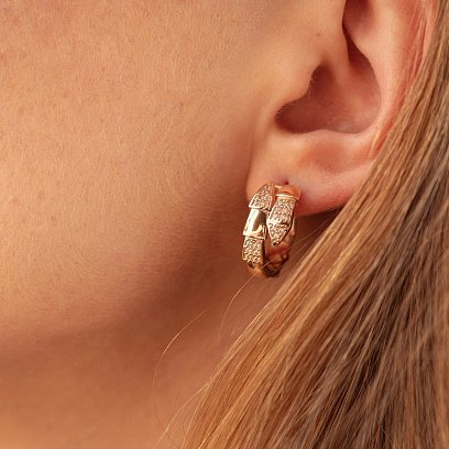 Серьги "Змеи" с фианитами (красное золото) с09052 №4