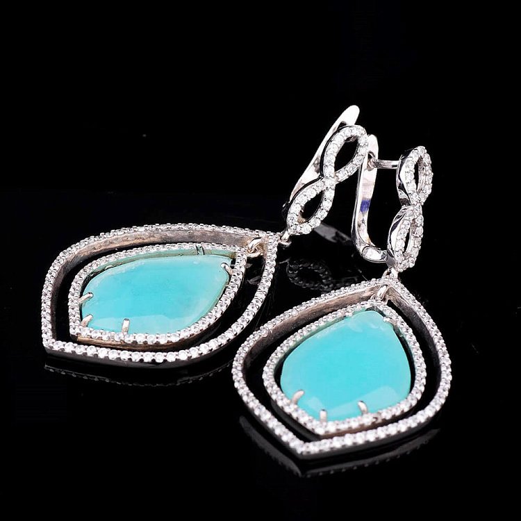 Срібні сережки (фіаніт, перламутр) 121289 від ювелірного магазину Онікс - 1