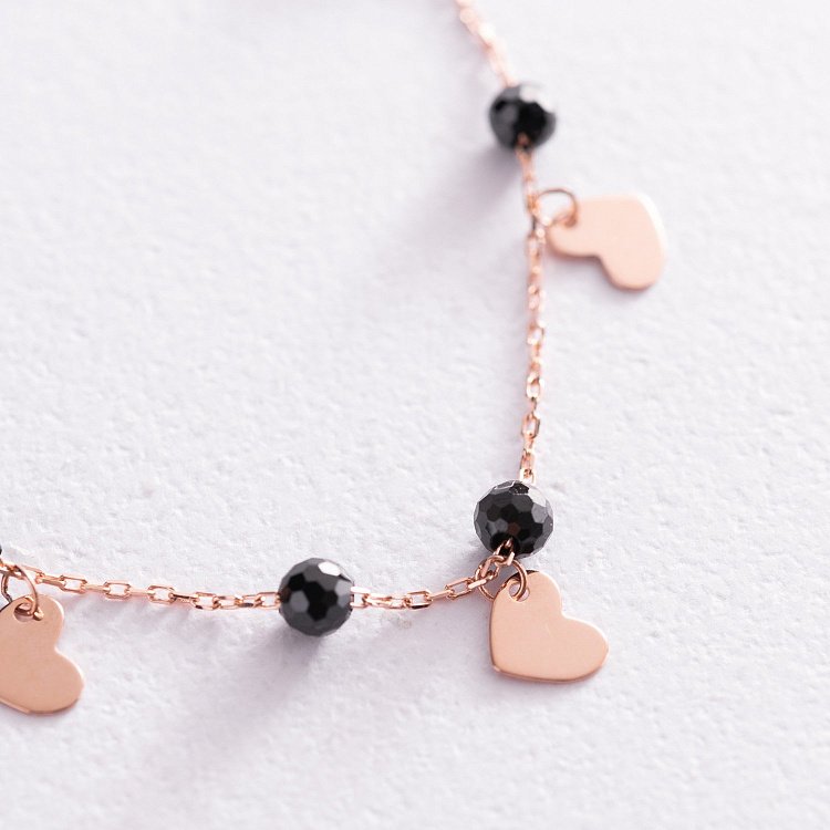 Золотий браслет "Сердечка" (фіаніти) б04883 від ювелірного магазину Онікс - 3