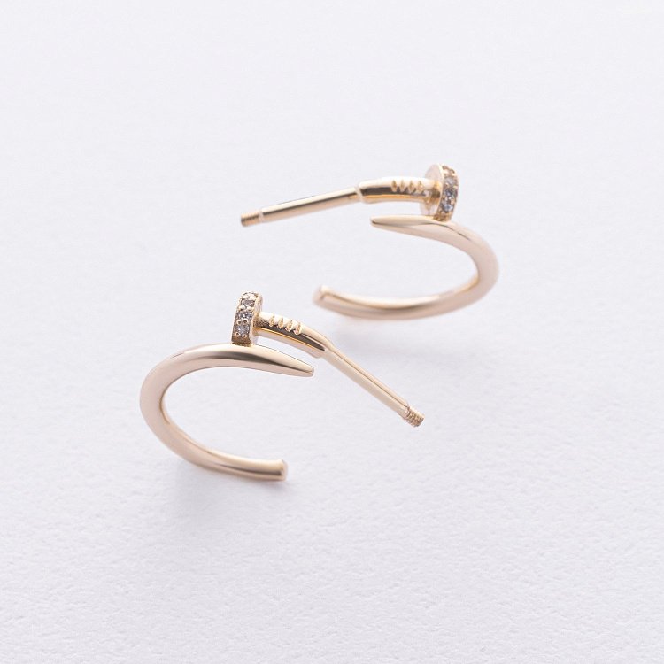 Серьги - пусеты "Гвоздь" в желтом золоте (фианиты) с09174 от ювелирного магазина Оникс - 2