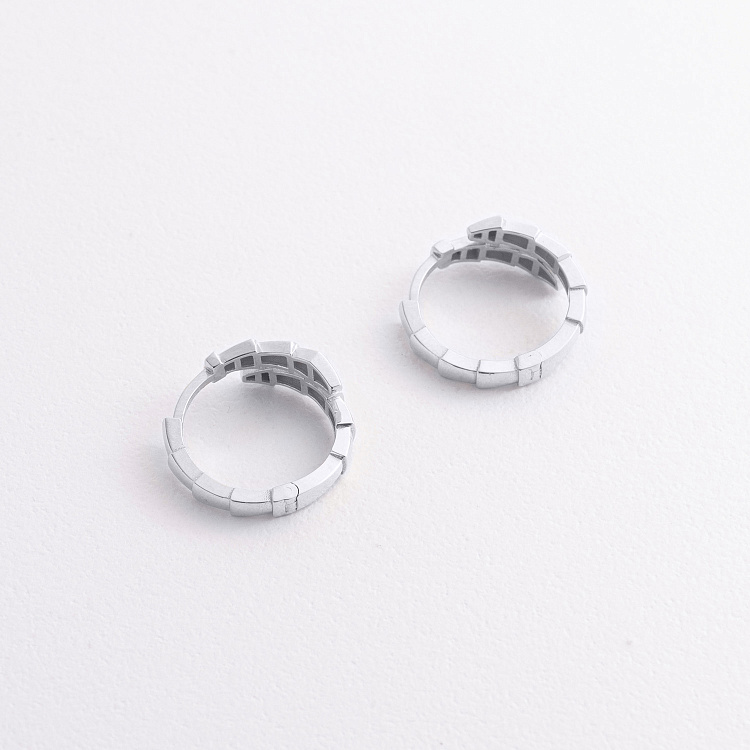 Сережки - кільця "Змії" у білому золоті с09467 від ювелірного магазину Онікс - 1