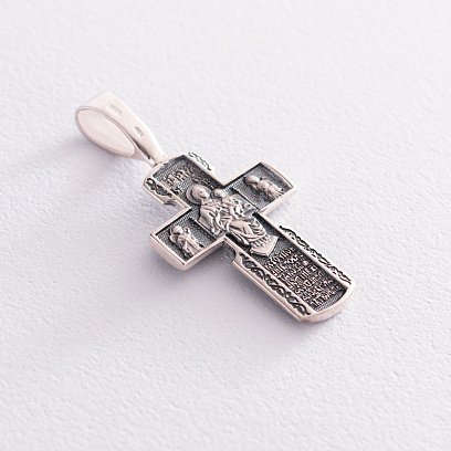 Серебряный православный крестик "Распятие Христово. Деисус. Икона Божией Матери "Всецарица". Вмч. Пантелеимон" 133098 №5