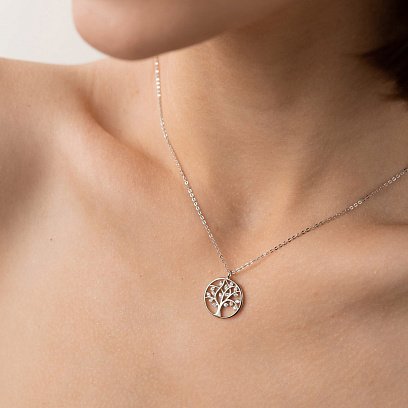 Серебряное колье "Древо жизни" с фианитами 181178 №4