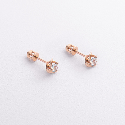 Золотые серьги - пусеты с голубыми топазами с02281 №3