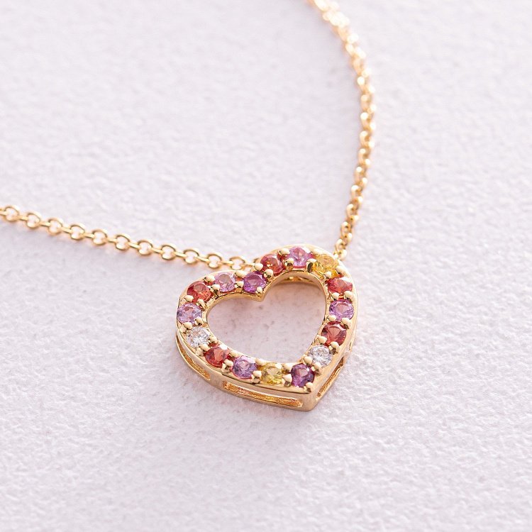 Золотое колье "Сердечко" с бриллиантами и сапфирами колб0091ca от ювелирного магазина Оникс - 2