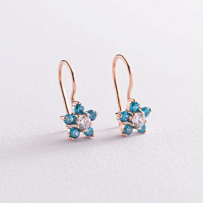 Серьги детские золотые "Цветочки" (фианит) с01243