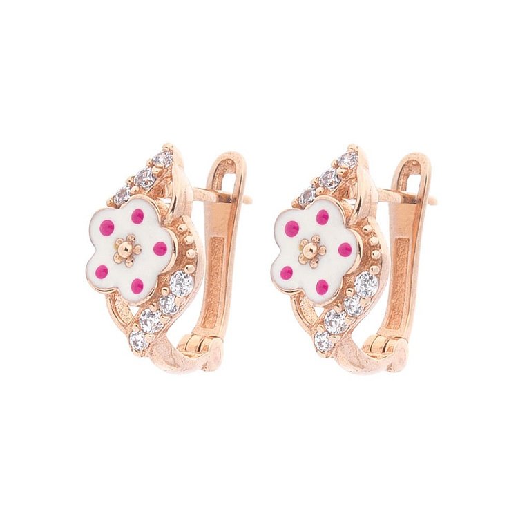 Золотые детские серьги "Цветочек" с эмалью и фианитами с03976б от ювелирного магазина Оникс - 1