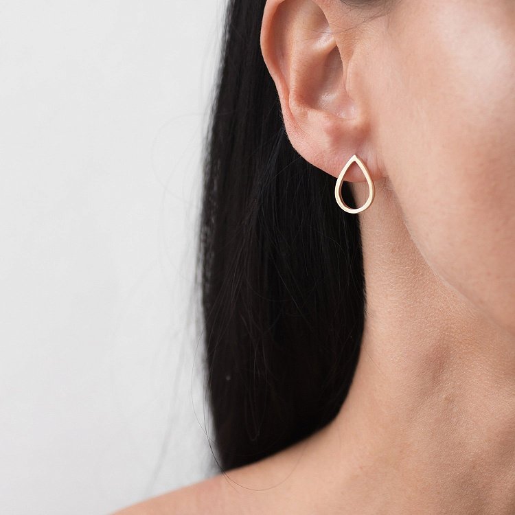 Сережки-пусети "Великі крапельки" в жовтому золоті 1.7*1.2 см с06316 від ювелірного магазину Онікс - 14