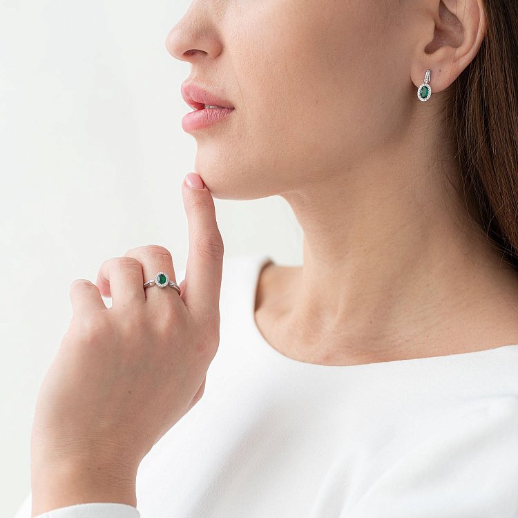 Золоті сережки з діамантами і смарагдами E30022RA1 від ювелірного магазину Онікс - 1