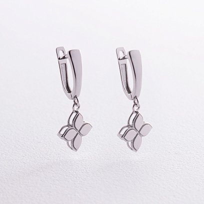 Серьги "Клевер" в белом золоте с08459