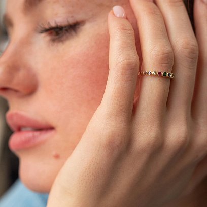 Каблучка з різнокольоровими фіанітами (жовто золото) к07196 №2