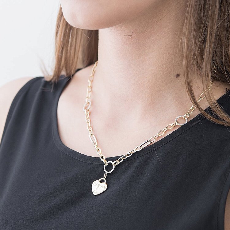 Эксклюзивное золотое колье в стиле "Тиффани" с фианитами кол00846 от ювелирного магазина Оникс