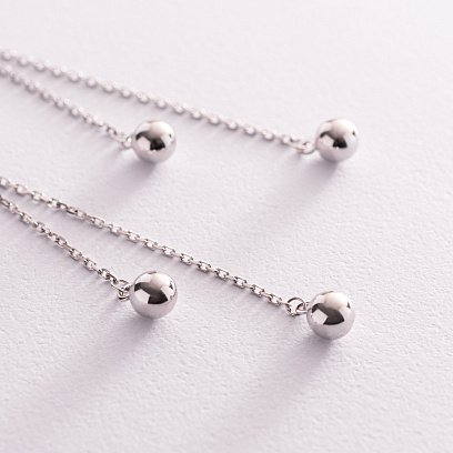 Серебряные серьги "Шарики" на цепочке 123149 №3
