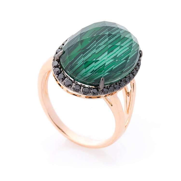Золотий перстень (ім. малахіт, діамант) кб0182aj від ювелірного магазину Онікс