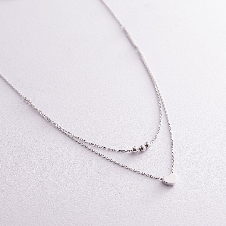 Двойное золотое колье "Шарики и сердечко" кол02313 от ювелирного магазина Оникс