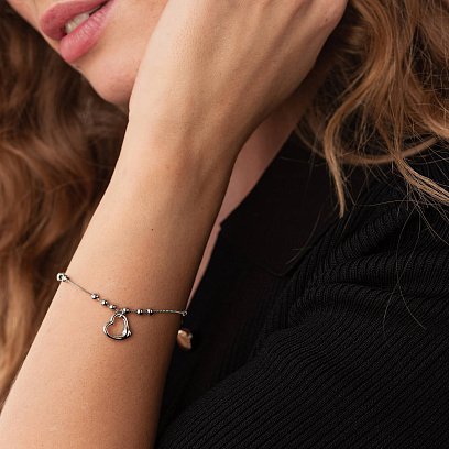 Серебряный браслет "Сердечко с шариками" 141411 №2