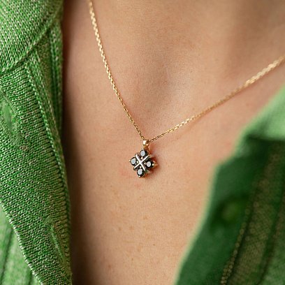 Золотое колье "Клевер" с черными бриллиантами 734833122 №2