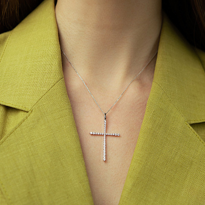 Золоте кольє "Хрестик" з діамантами колб0189va №6