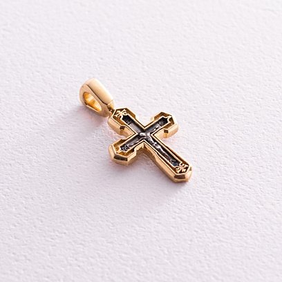 Срібний хрестик з чорнінням і позолотою 132388 №4