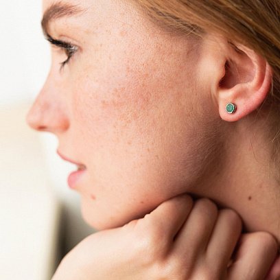 Золоті сережки-пусети з смарагдом сб0295gl №7