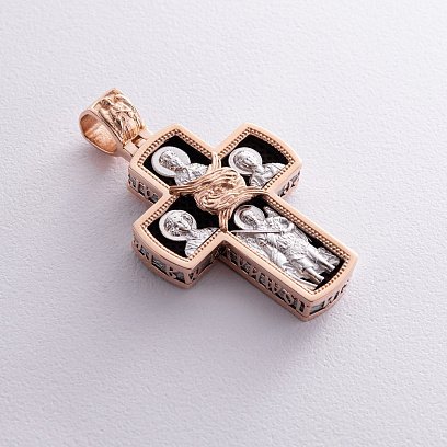 Мужской православный крест "Распятие" из эбенового дерева и золота п00225 №3