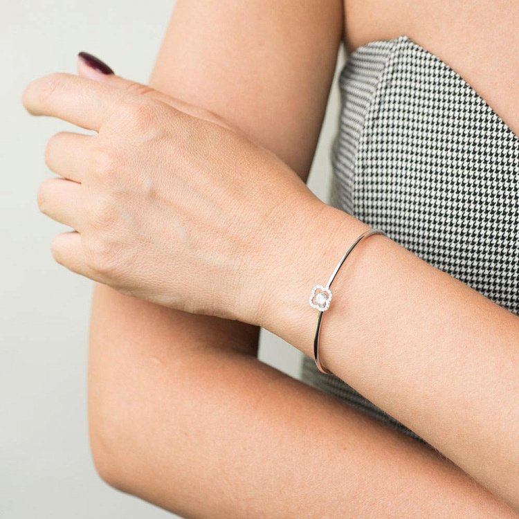 Золотой браслет "Клевер" с фианитами б03503 от ювелирного магазина Оникс - 5