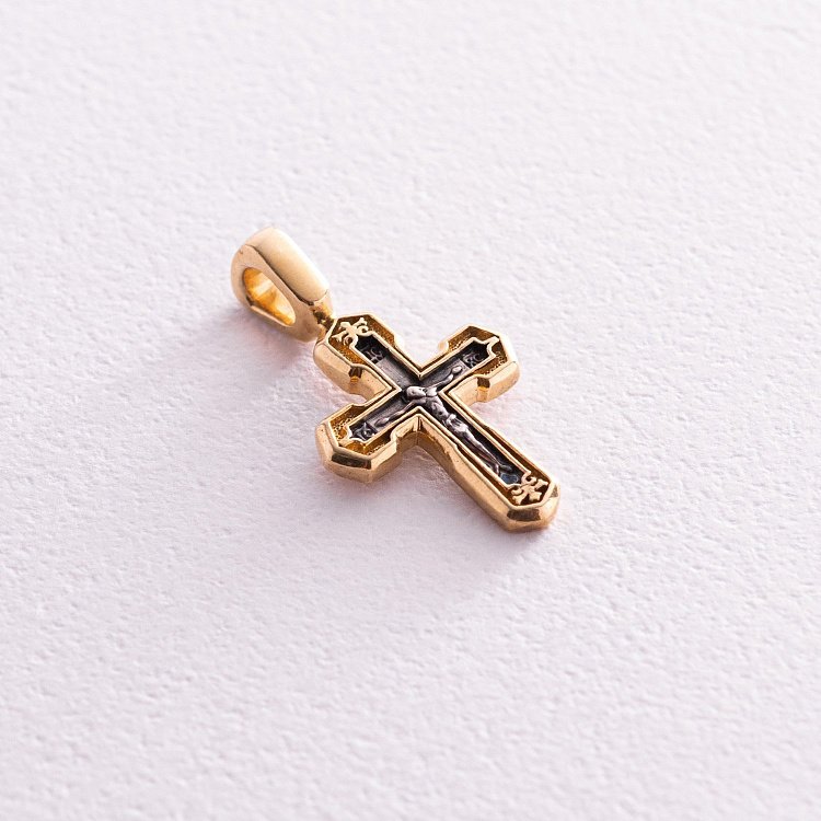 Срібний хрестик з чорнінням і позолотою 132388 від ювелірного магазину Онікс - 3