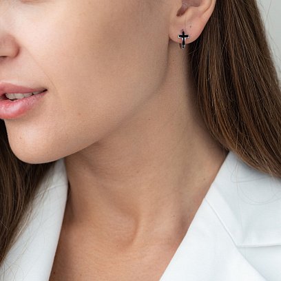 Срібні сережки "Хрестики" з емаллю 122260 №4