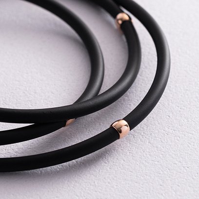 Каучуковый шнурок с золотой гладкой застежкой и вставками из золота (3мм) кол00867 №2