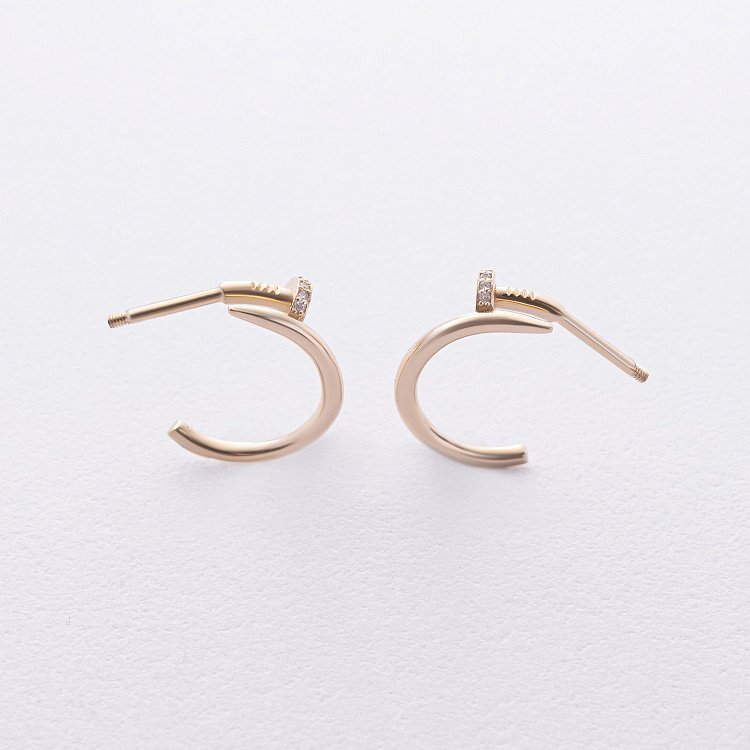 Серьги - пусеты "Гвоздь" в желтом золоте (фианиты) с09174 от ювелирного магазина Оникс - 5