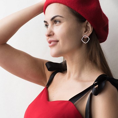 Серебряные серьги - пусеты "Ромбы" 122643 №7