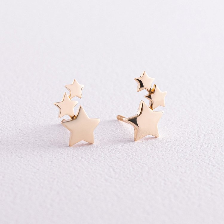 Сережки - пусети "Зірочки" у жовтому золоті с08032 від ювелірного магазину Онікс - 3