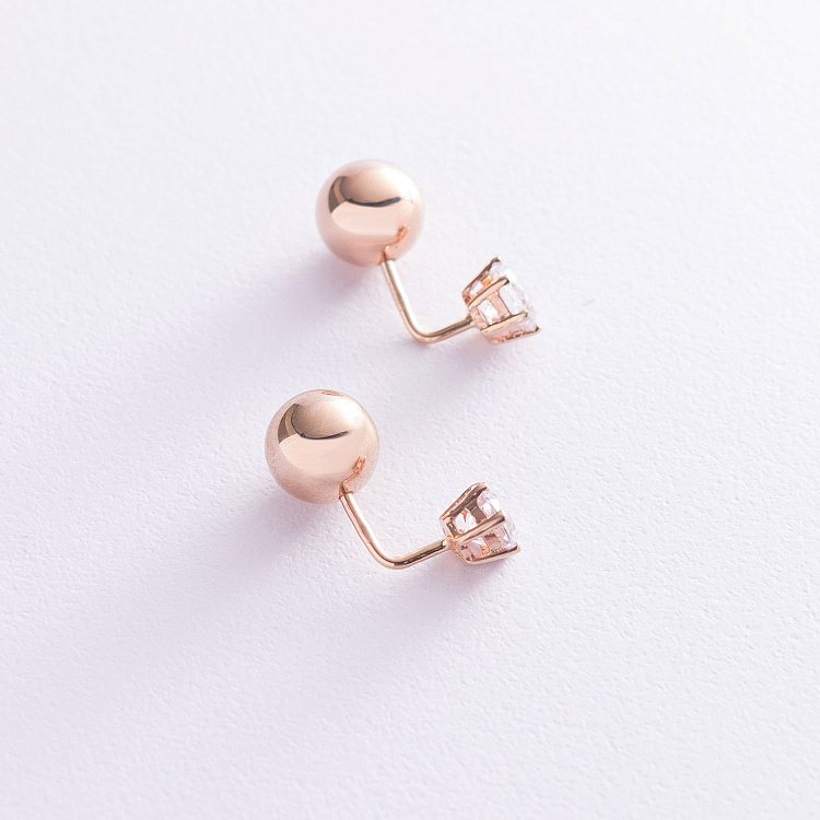 Золотые серьги "Шарики" с фианитами с06975 от ювелирного магазина Оникс - 2