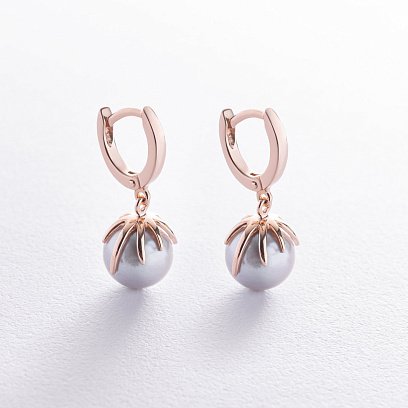 Серьги в красном золоте (культ. пресн. жемчуг) с08584