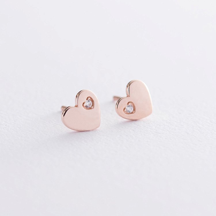 Золоті сережки "Сердечка" з фіанітами с06071 від ювелірного магазину Онікс - 2