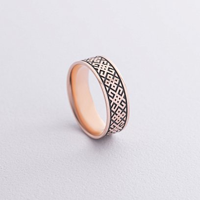 Золотое обручальное кольцо "Вышиванка" с чернением 240531300