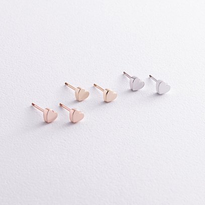 Серьги - пусеты "Сердечки" в красном золоте с08348 №6