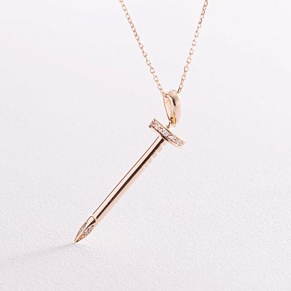 Колье "Гвоздь" в желтом золоте (фианиты) кол02184 №4