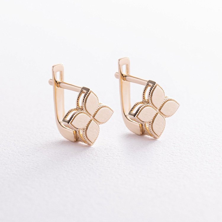 Сережки "Конюшина" в жовтому золоті с08454 від ювелірного магазину Онікс