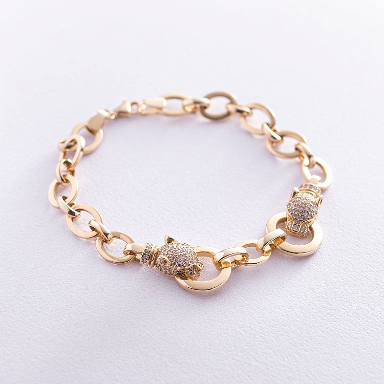 Браслет "Пантера" в желтом золоте (фианиты) б04064 от ювелирного магазина Оникс