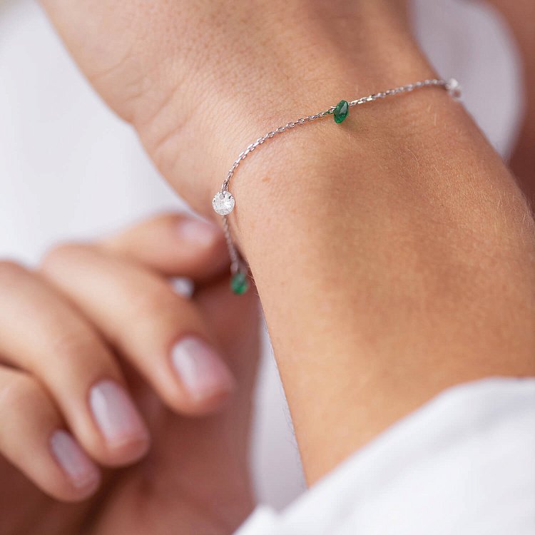 Браслет у сріблі (зелені та білі фіаніти) 141623 від ювелірного магазину Онікс - 6