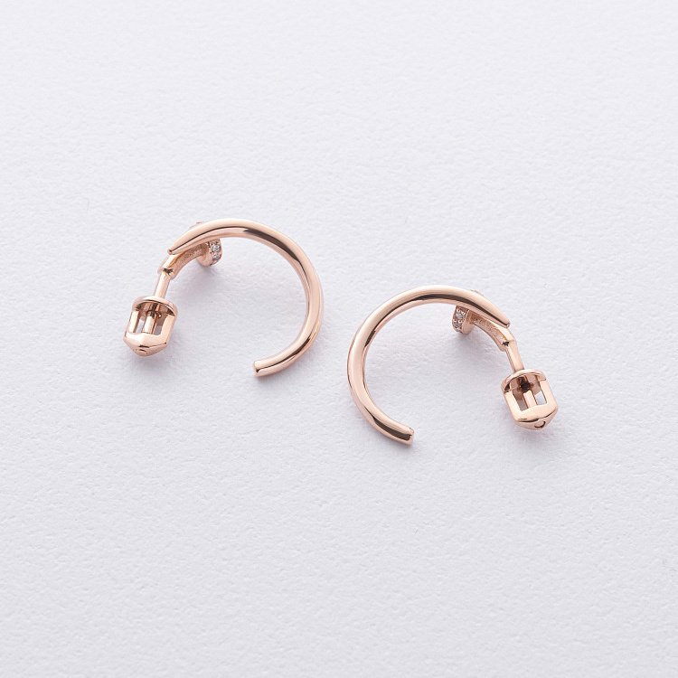 Серьги - пусеты "Гвоздь" в красном золоте (фианиты) с09123 от ювелирного магазина Оникс - 4