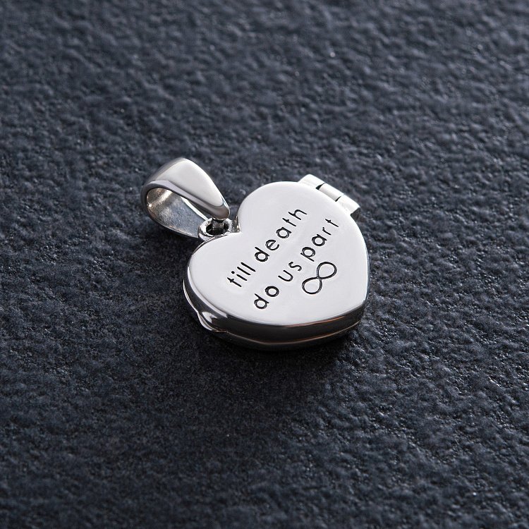 Серебряный кулон "Сердечко. Till death do us part - пока смерть не разлучит нас" для фотографии 7352 от ювелирного магазина Оникс - 6