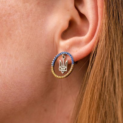 Срібні сережки з фіанітами "Карта України. Герб України - Тризуб" з фіанітами 1026 №5