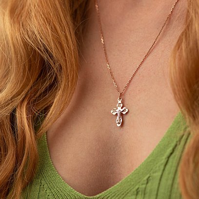 Золотой крестик "Распятие. Спаси и Сохрани" п03574 №2