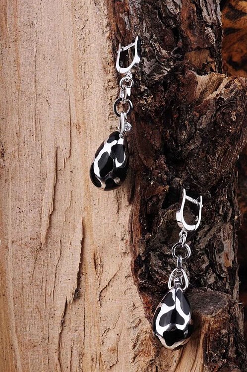 Сережки (емаль, фіаніт) 121143 від ювелірного магазину Онікс - 1